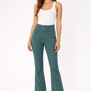 We The Free Jayde Flare Pants Women Size 25 Green High Rise Stretch Boho